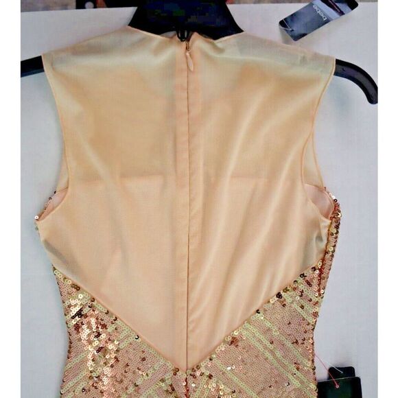 bebe Women's Sz Small Rose Gold Geo-Sequin Blocked Mini Body Con Dress - Picture 7 of 11